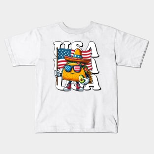 USA,Tacos holding an American flag funny 4th of July design Kids T-Shirt